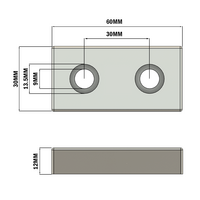 32-3060WS-0 MODULAR SOLUTIONS FOOT & CASTER CONNECTING PLATE<BR>30MM X 60MM FLAT NO HOLES, SOLID ALUMINUM